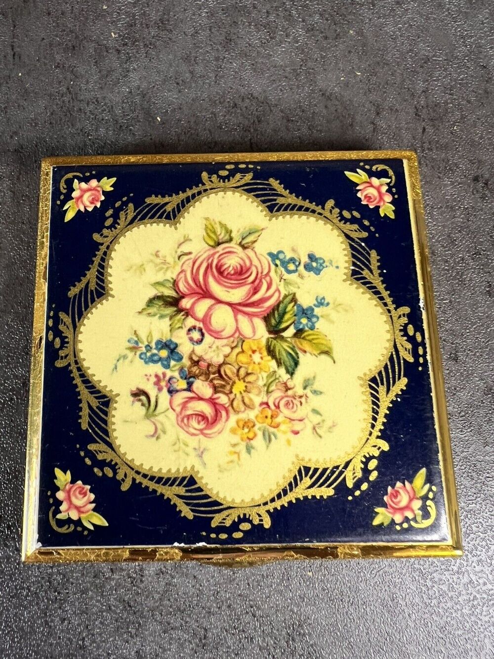 Vintage Colibri Cloisonamel Floral Enamel Convertible Powder Compact England